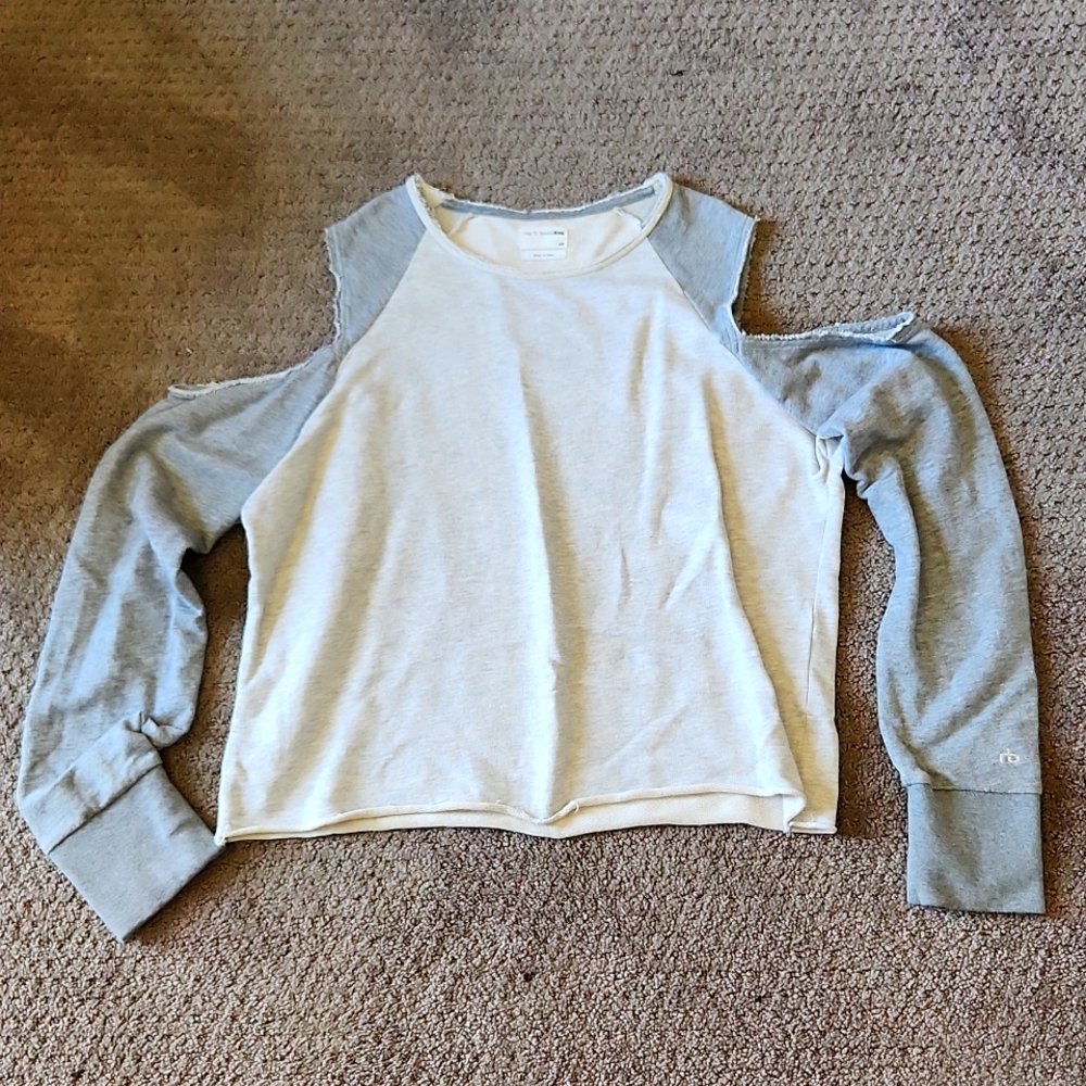 rag & bone Gray and White Cold Shoulder Sweatshirt
